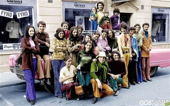 A young Osama Bin Laden with his family in Sweden during the 1970s. Bin Laden is second from the right in a green shirt and blue pants.