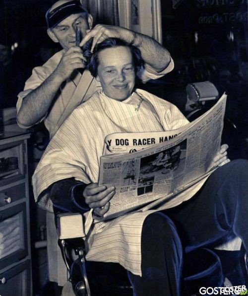 Amelia Earhart getting her last haircut - 1937