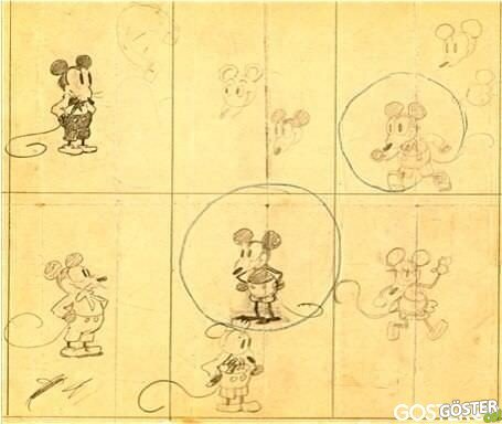 Early drawings by Walt Disney of Mickey Mouse