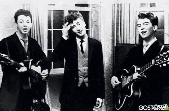 Paul McCartney, John Lennon & George Harrison performing at a wedding reception, 1958.