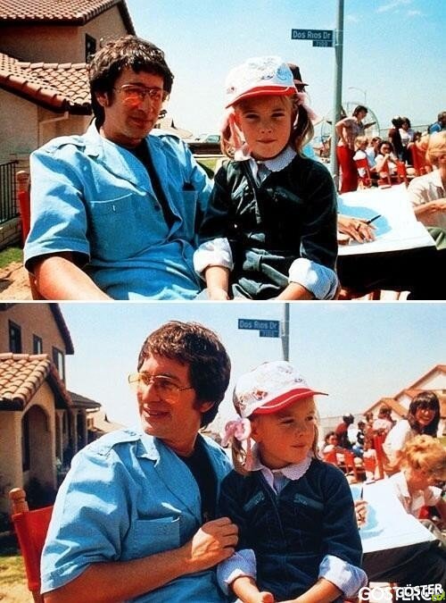 Steven Spielberg and Drew Barrymore on set of E.T