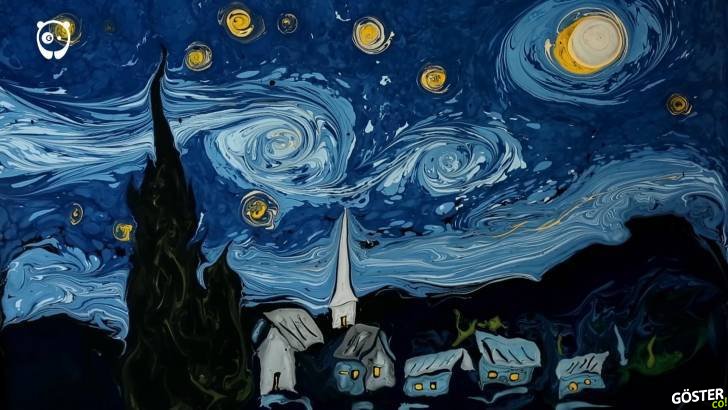 Garip Ay’ın, Van Gogh’un Yıldızlı Geceler Tablosunu Suda Çizmesi
