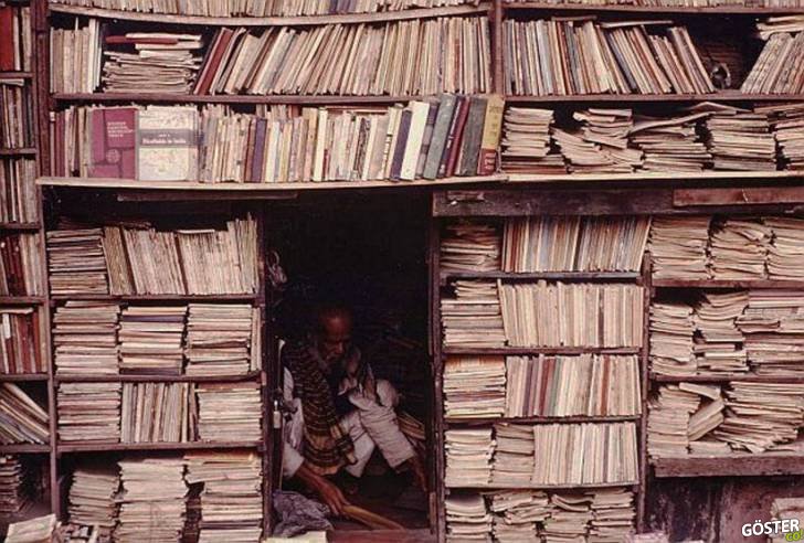 A cramped bookstore in Calcutta, India