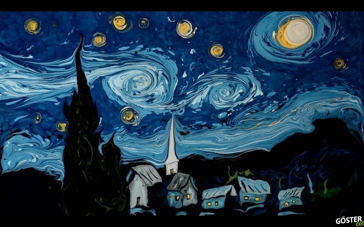 Bir Türk Sanatçı, Su Üzerinde Van Gogh’un Yıldızlı Gece Eserini Resmetti