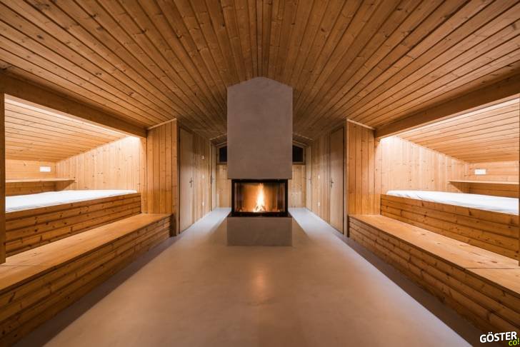 UFO\'s main room includes beds and a fireplace
