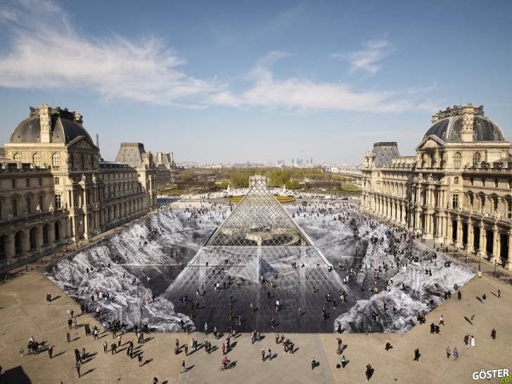 Bir sanatçı, Louvre Müzesi’ni 2000 parça kağıt ile optik ilüzyonuna alet etti (400 kişi ile birlikte)