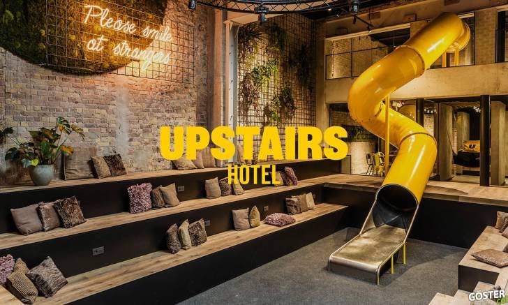 Skinn Branding Agency’den Upstairs Hotel tasarımı: Sarı rengin ve tipografinin etkin kullanımı