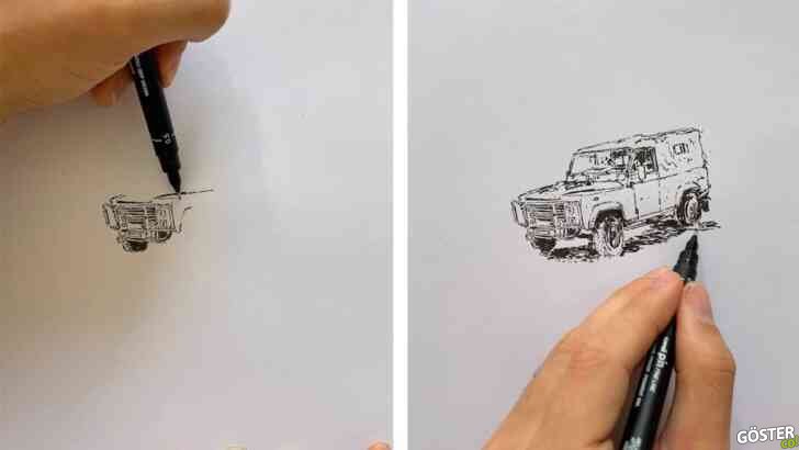Yetenekli sanatçı, Land Rover’ı hafızasından çiziyor: Detaylar şahane (Mutlaka başka nesneler için de deneyin, güzel bir aktivite)