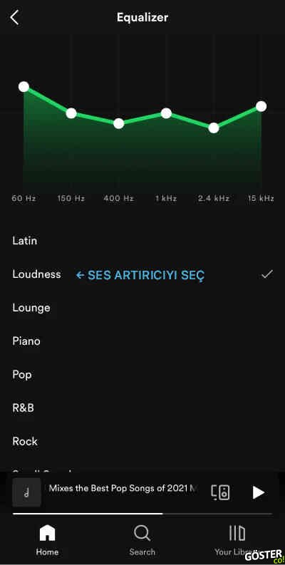 Spotify ses kalitesini ayarlama ve ses yükseltme