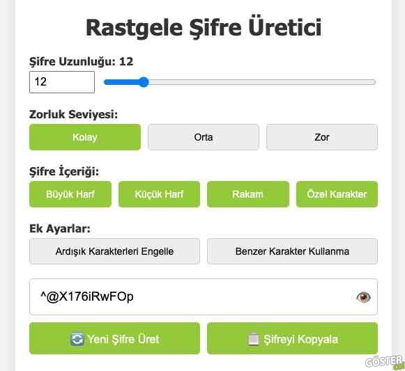Göster CO Rastgele Şifre Üretici sitesi yayında (Ücretsiz)