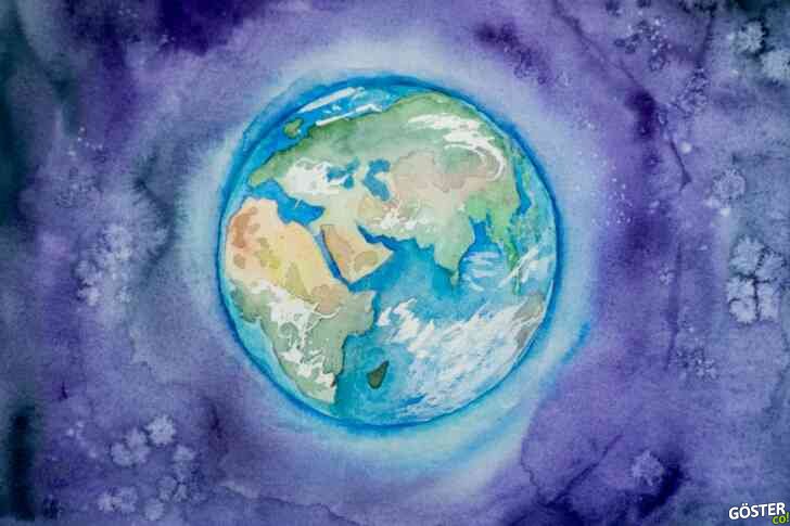 a watercolor painting of the earth in space